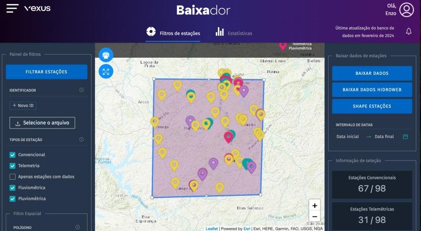 Baixador: ferramenta de download de dados de estações com seleção no mapa