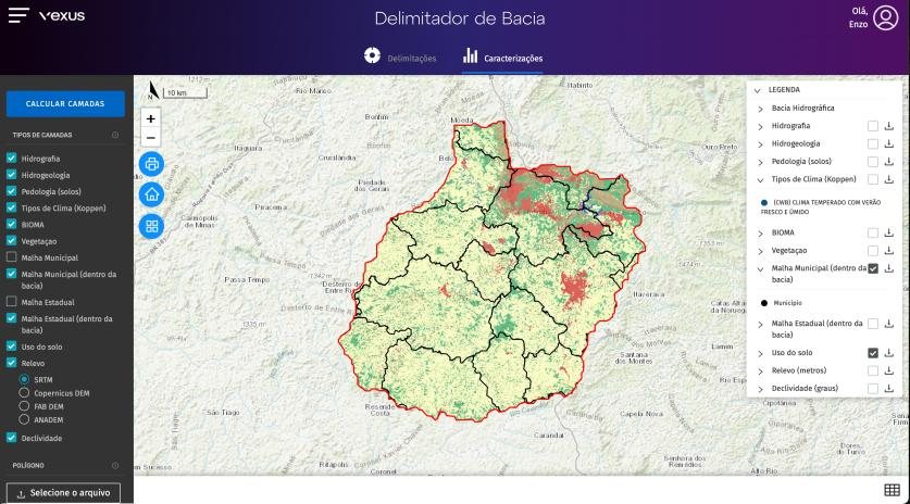 Delimitador de bacias com camadas de caracterização
